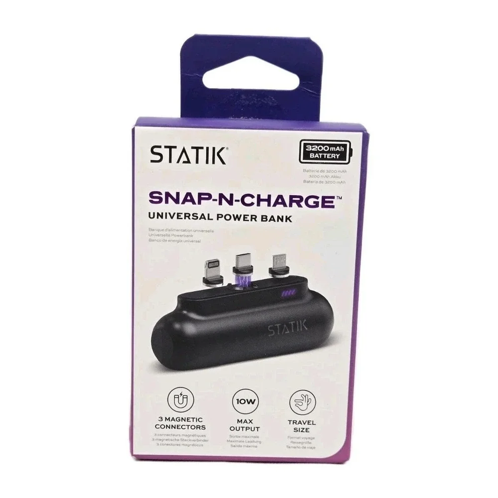 Statik Snap-N-Charge Universal‎ Power Bank 3200mAh Black 10W Magnetic Connectors